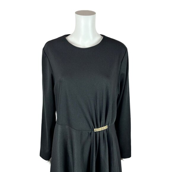 Vintage 70s Cocktail Dress Women's Extra Large Black Bombshell Rhinestone Waist - Picture 3 of 10